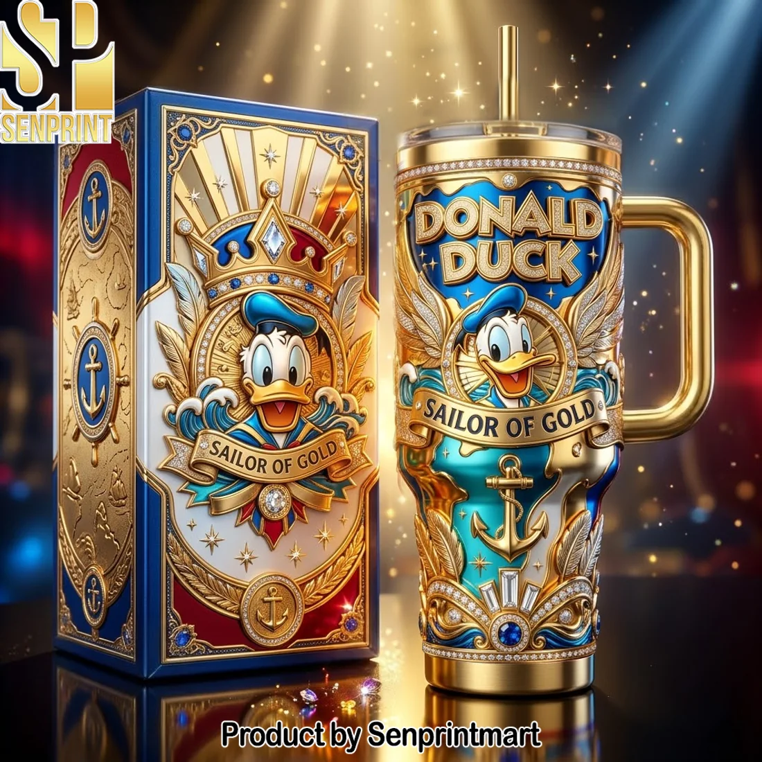 Luxury Disney Donald Duck Sailor of Gold 40oz Insulated Tumbler with Handle