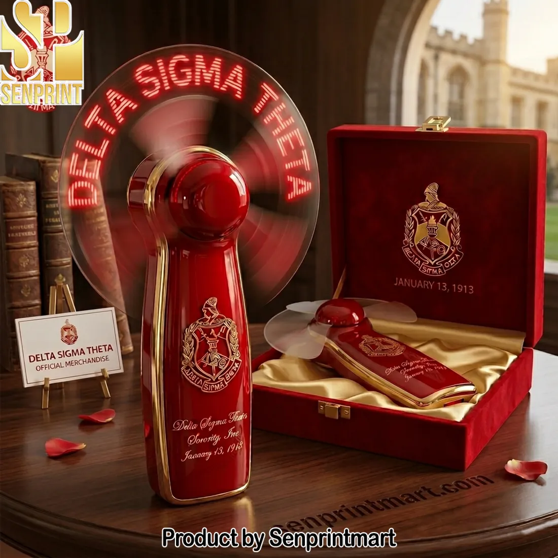 Delta Sigma Theta Official LED Display Premium Hand Fan with Gift Box