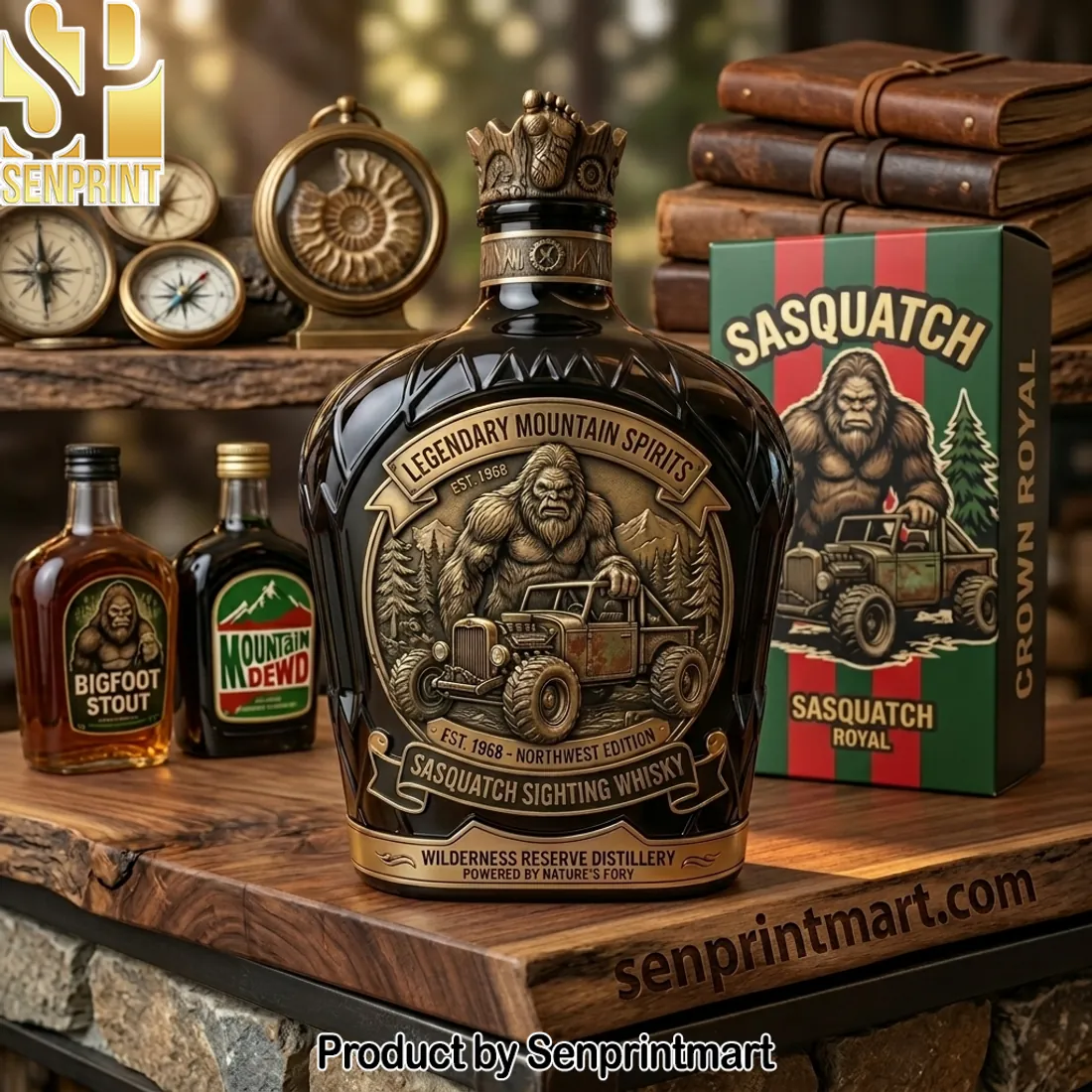 Legendary Mountain Spirits Sasquatch Sighting 3D Embossed Decanter