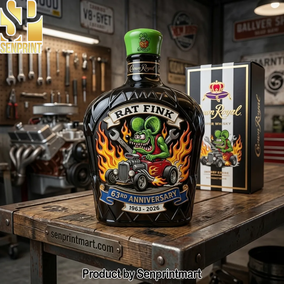 Rat Fink 63rd Anniversary Crown Royal Custom Whiskey Bottle