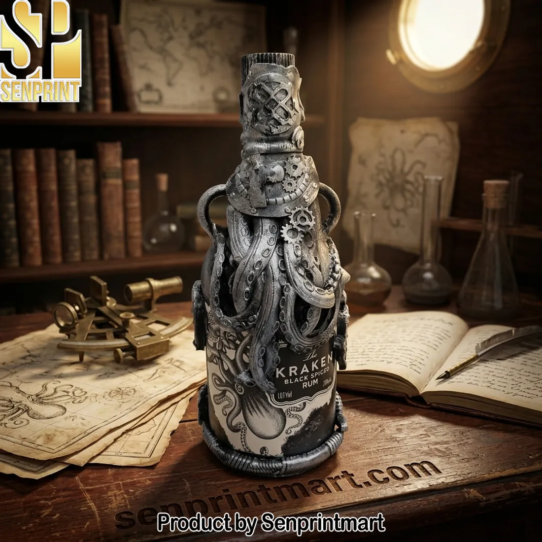 Kraken Black Spiced Rum Steampunk Octopus 3D Decorated Bottle