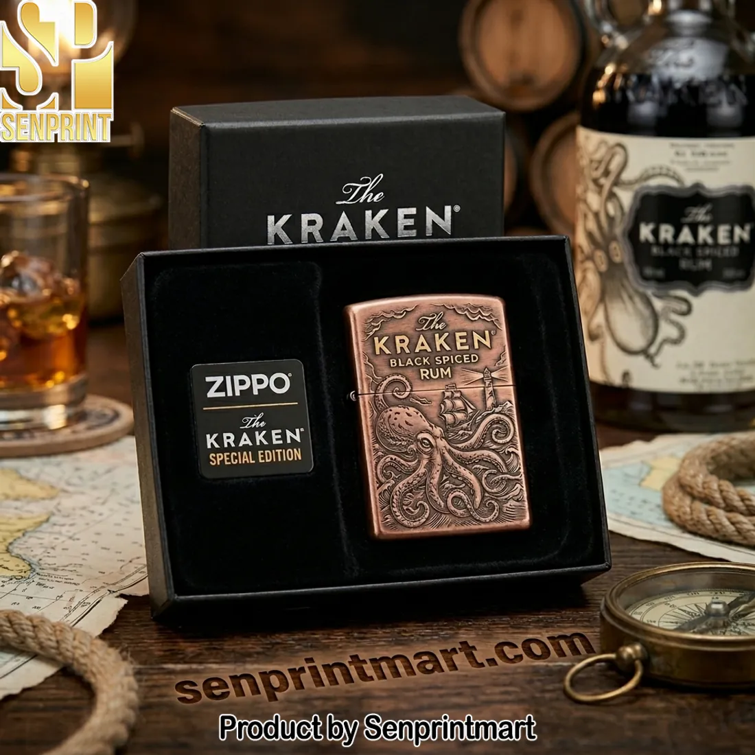The Kraken Black Spiced Rum Special Edition Embossed Zippo Lighter