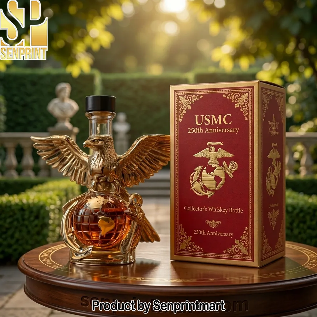 USMC 250th Anniversary Golden Eagle Globe Collector’s Whiskey Bottle