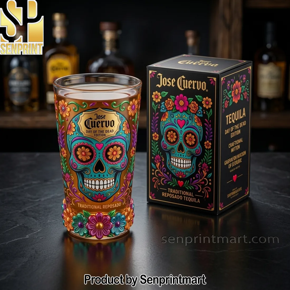 Jose Cuervo Day of the Dead Edition Sugar Skull Drinking Glass