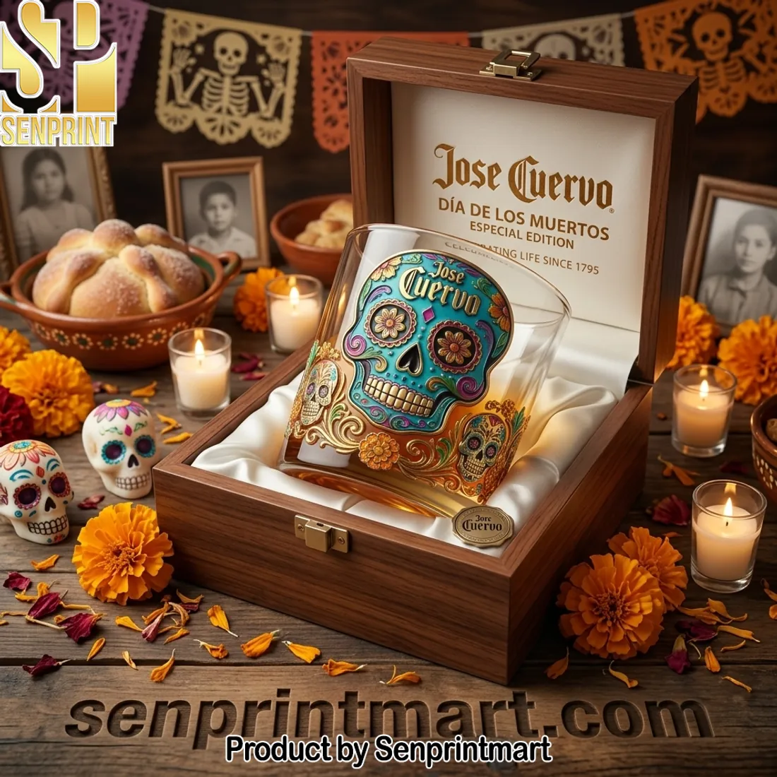 Jose Cuervo Día de los Muertos Special Edition Sugar Skull Whiskey Glass