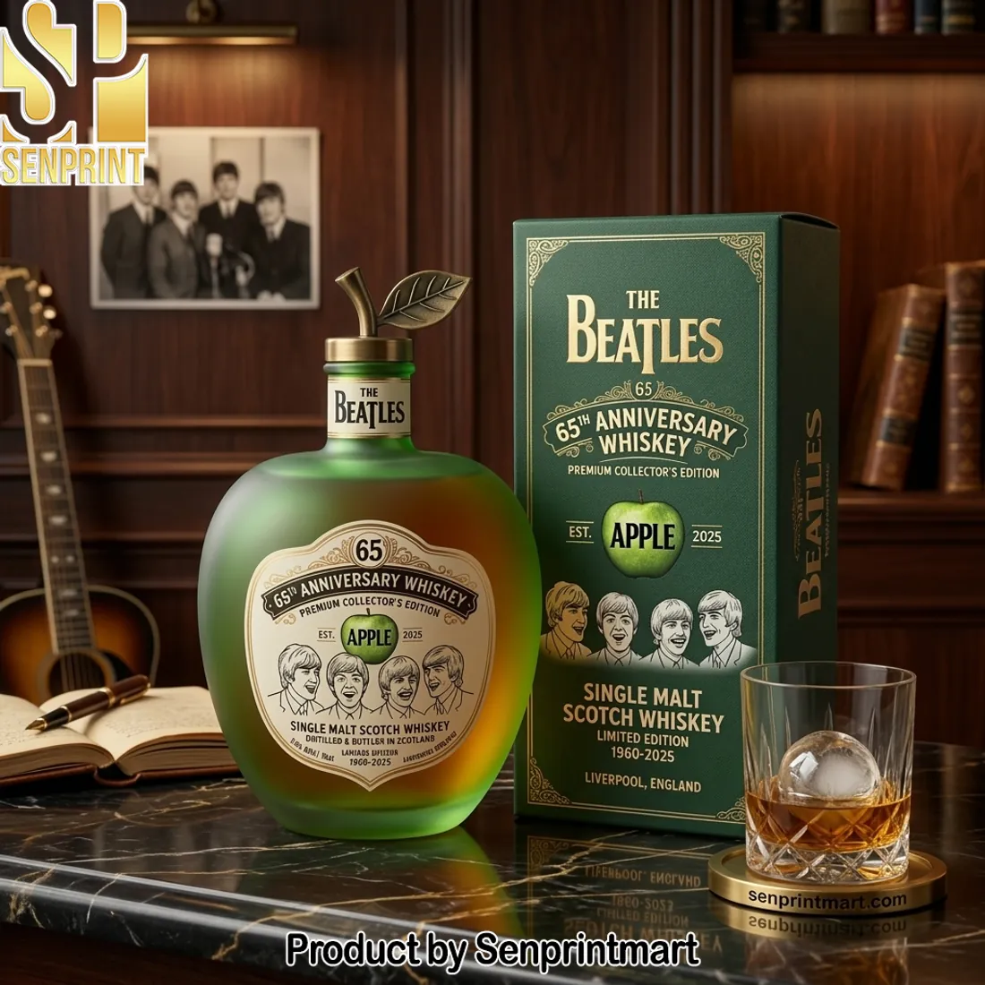 The Beatles 65th Anniversary Apple Single Malt Scotch Whiskey Bottle