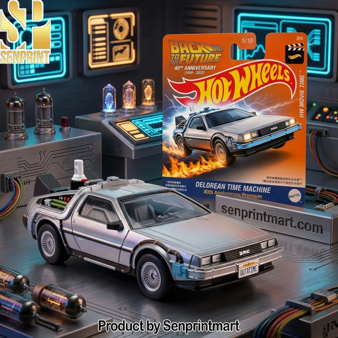 Back to the Future 40th Anniversary DeLorean Time Machine Hot Wheels Diecast Car