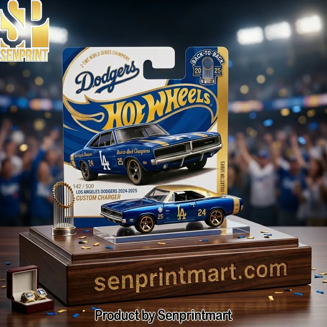 Los Angeles Dodgers Hot Wheels Back-to-Back Champions Custom Charger Die Cast Model