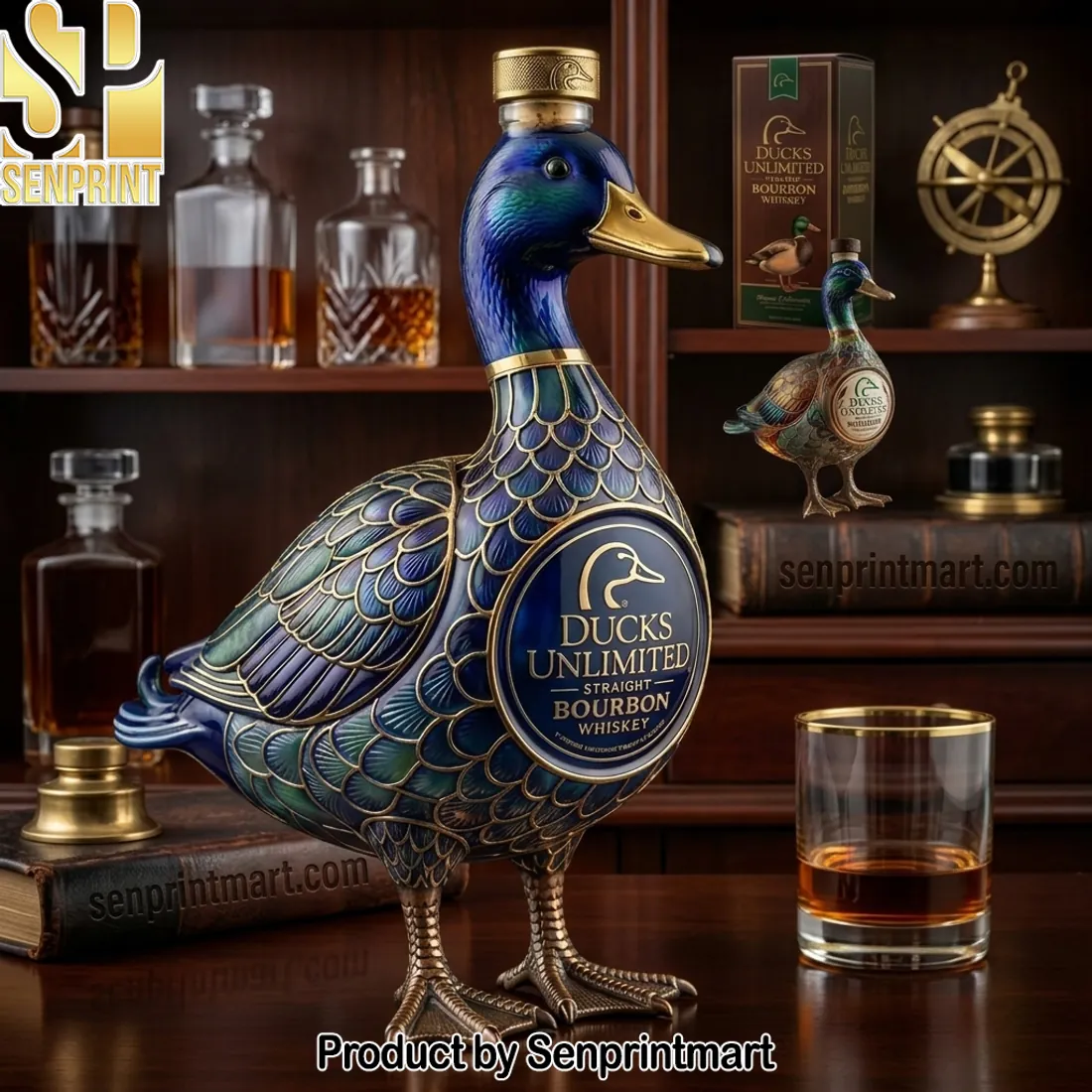 Ducks Unlimited Mallard Duck Decorative Straight Bourbon Whiskey Bottle