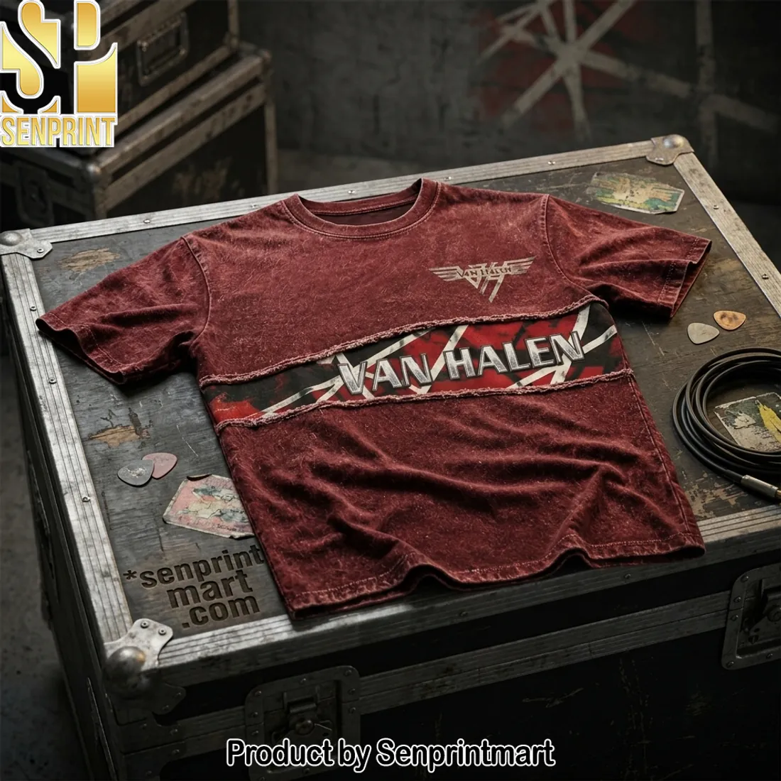 Van Halen Distressed Striped Logo Rock T-Shirt
