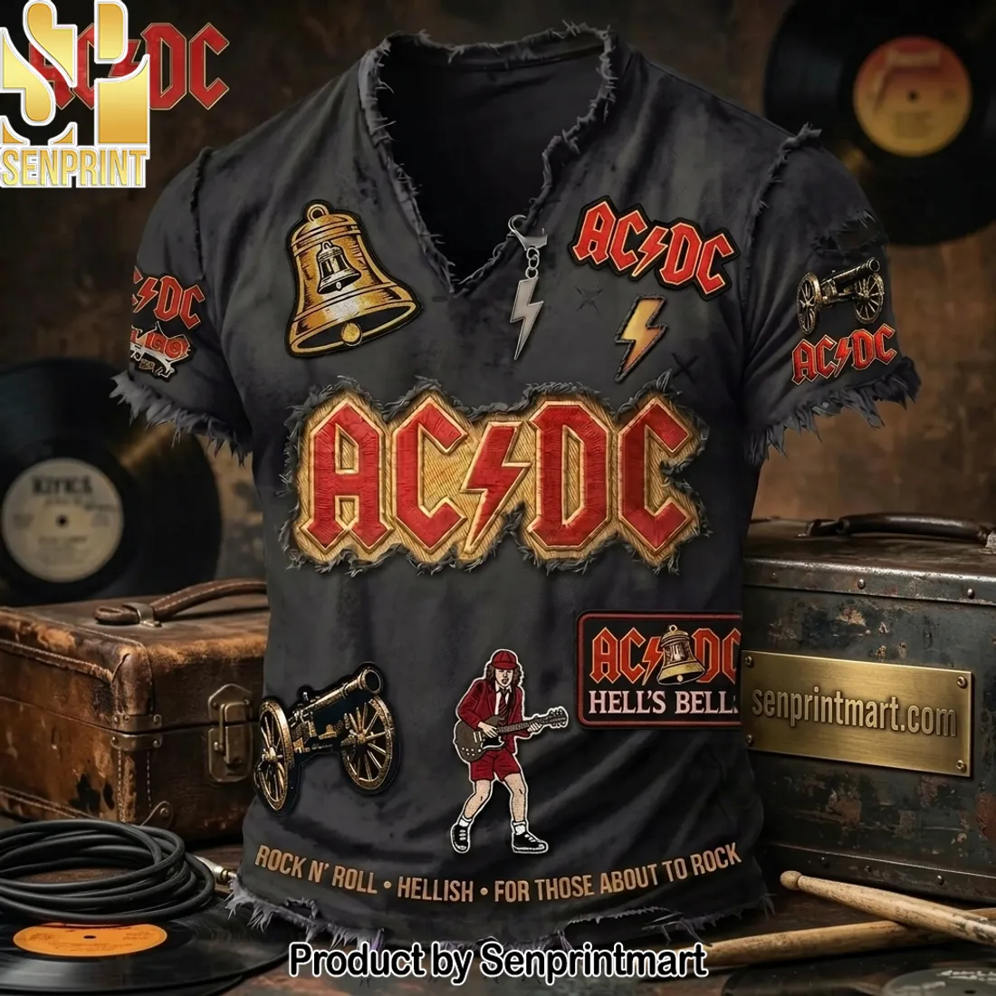 AC/DC Hell’s Bells Distressed Rock N’ Roll T-Shirt