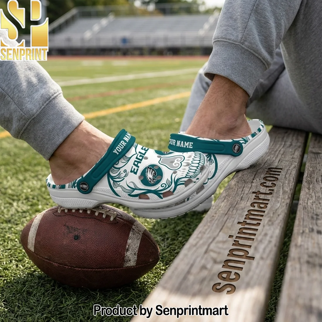 Philadelphia Eagles NFL Day of the Dead Sugar Skull Personalized Clogs