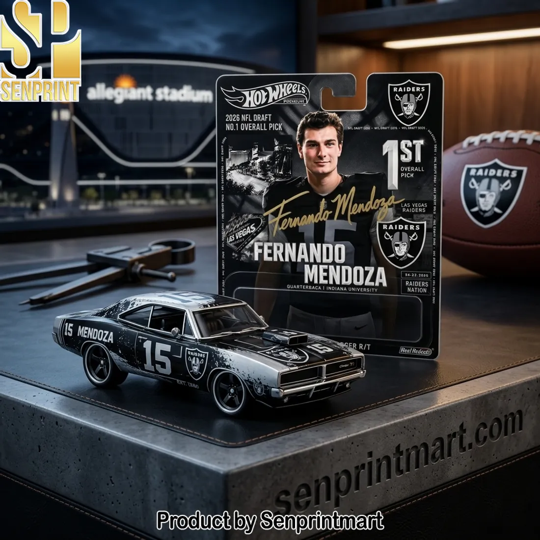 Hot Wheels 2026 NFL Draft No.1 Pick Fernando Mendoza Las Vegas Raiders ’70 Dodge Charger Die-Cast Model