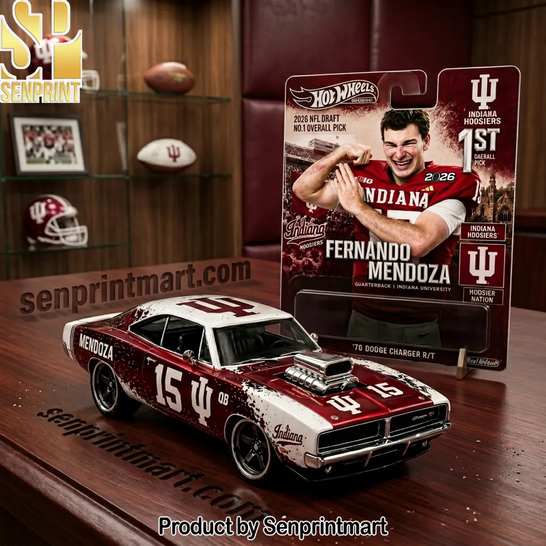 Hot Wheels Fernando Mendoza 2026 NFL Draft No.1 Pick Indiana Hoosiers ’70 Dodge Charger Die-Cast Car