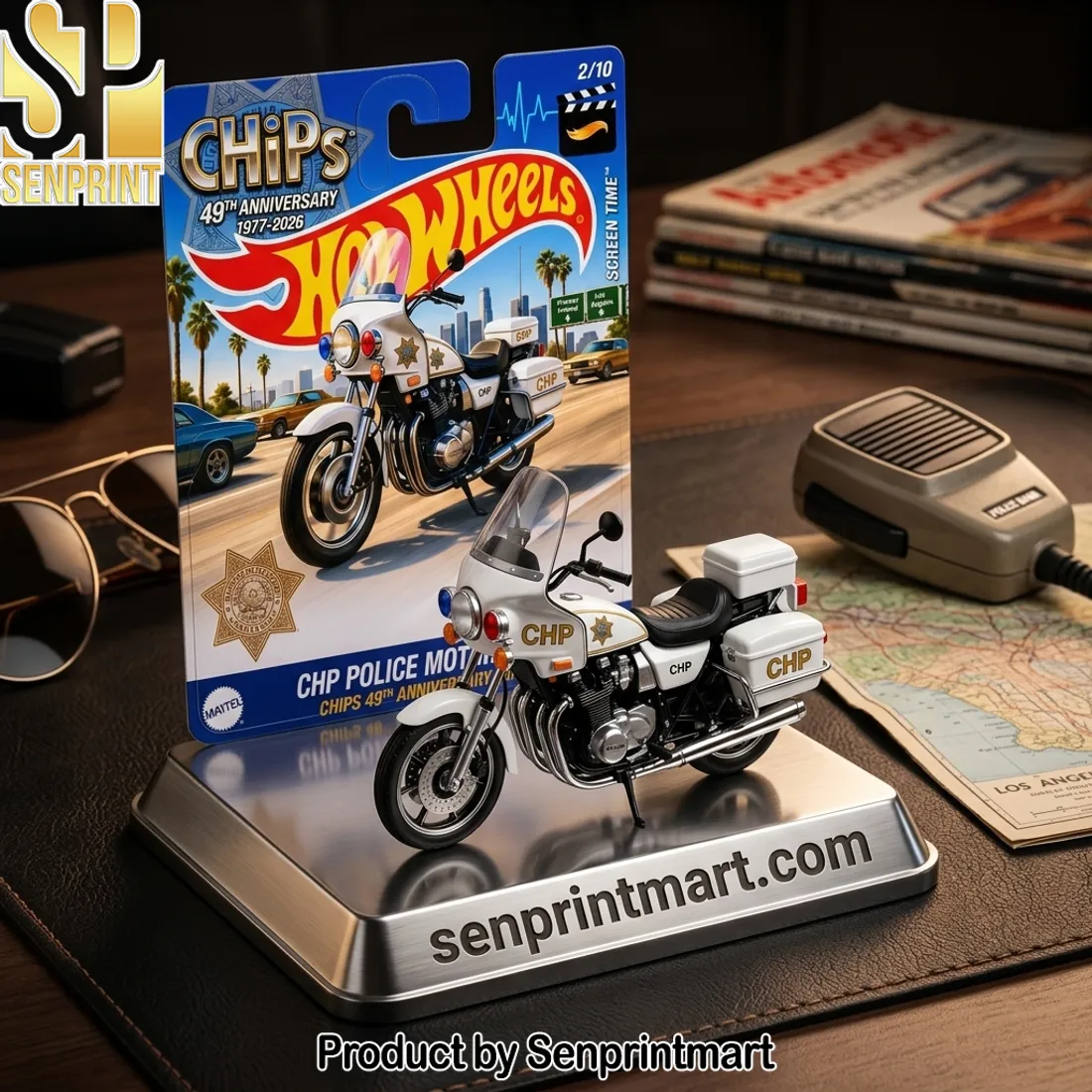 Hot Wheels CHiPs 49th Anniversary CHP Police Motorcycle Die-cast Model