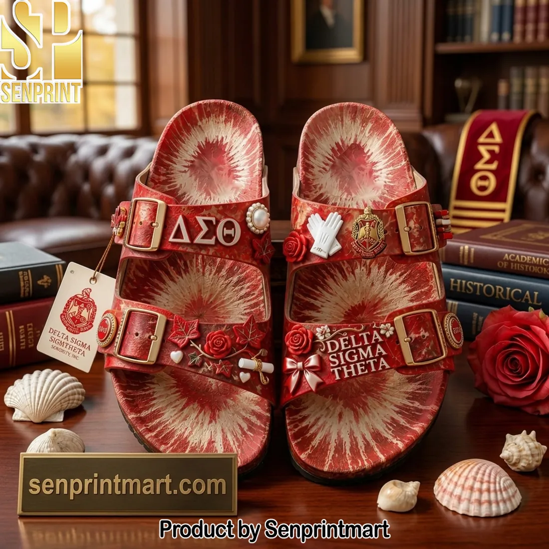 Delta Sigma Theta Embellished Red & White Custom Sandals