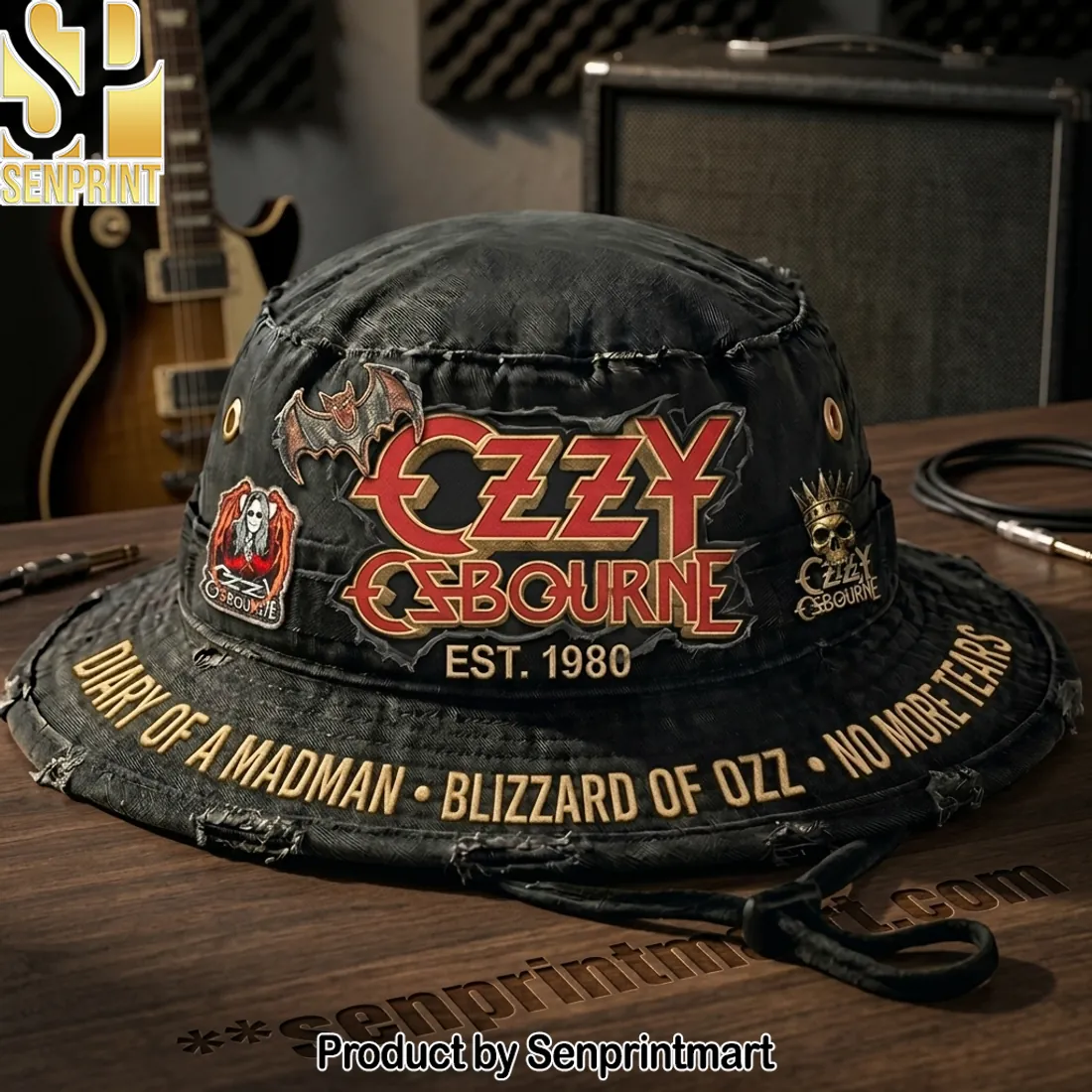 Ozzy Osbourne EST. 1980 Album Titles Distressed Bucket Hat