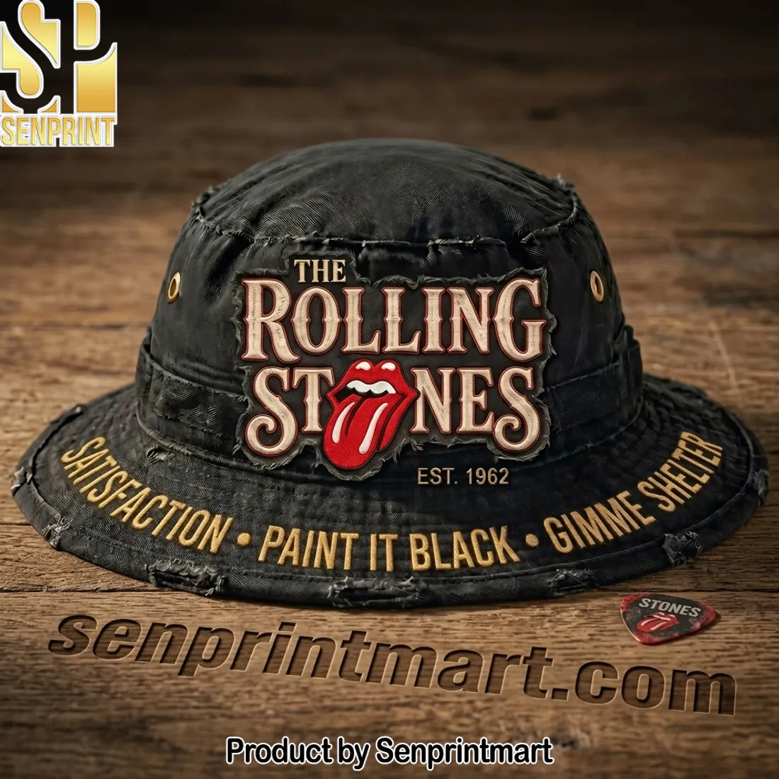 The Rolling Stones Distressed Est. 1962 Song Lyrics Bucket Hat