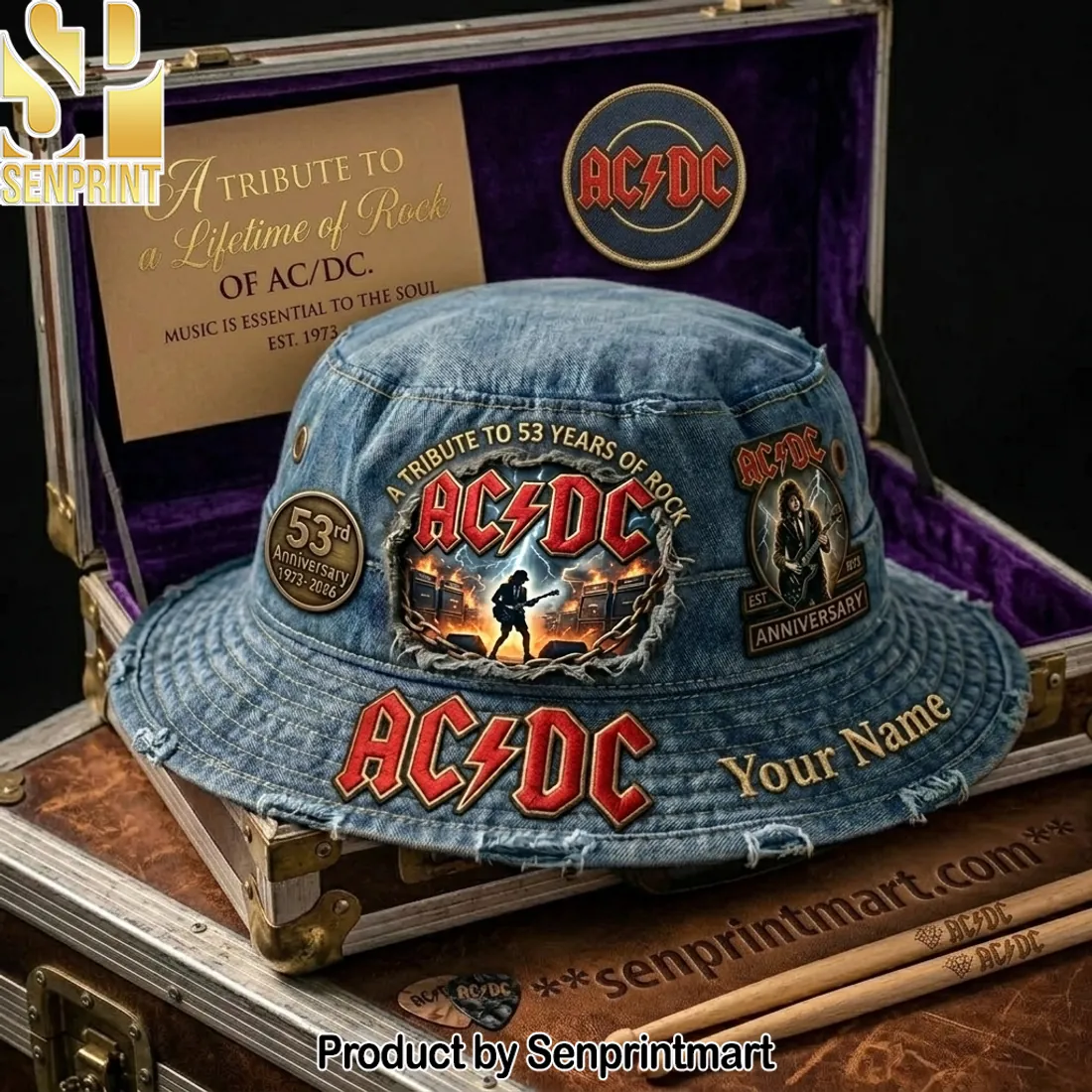 AC/DC 53rd Anniversary 1973-2026 Personalized Denim Bucket Hat