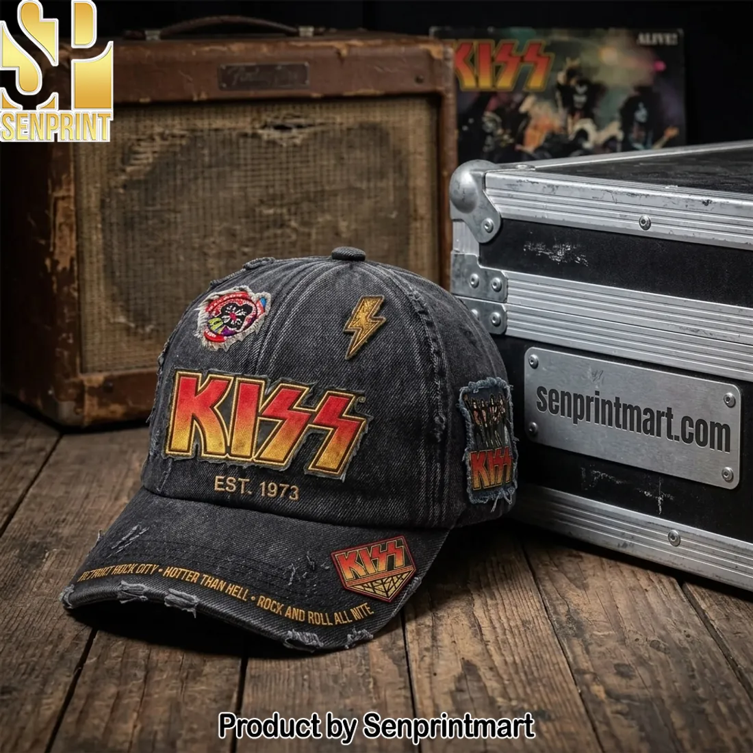 KISS Est. 1973 Distressed Washed Black Baseball Cap