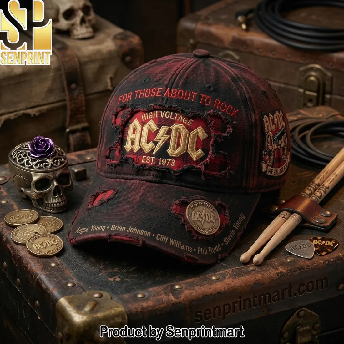 AC/DC High Voltage Distressed Rock Band Baseball Cap