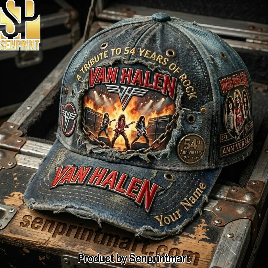 Van Halen 54th Anniversary 1972-2026 Distressed Denim Baseball Cap