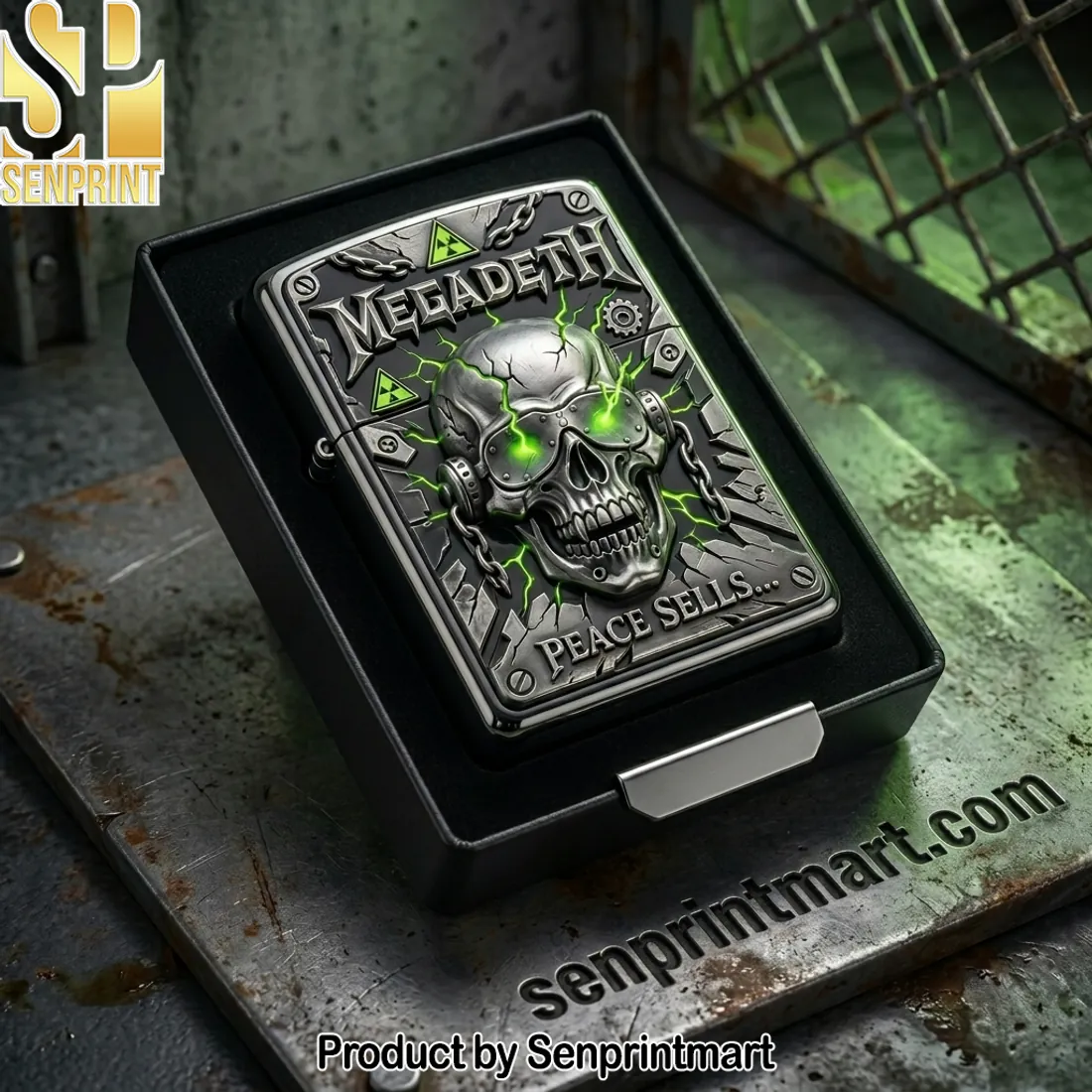 Megadeth 3D Skull “Peace Sells” Green Eyes Lighter Case