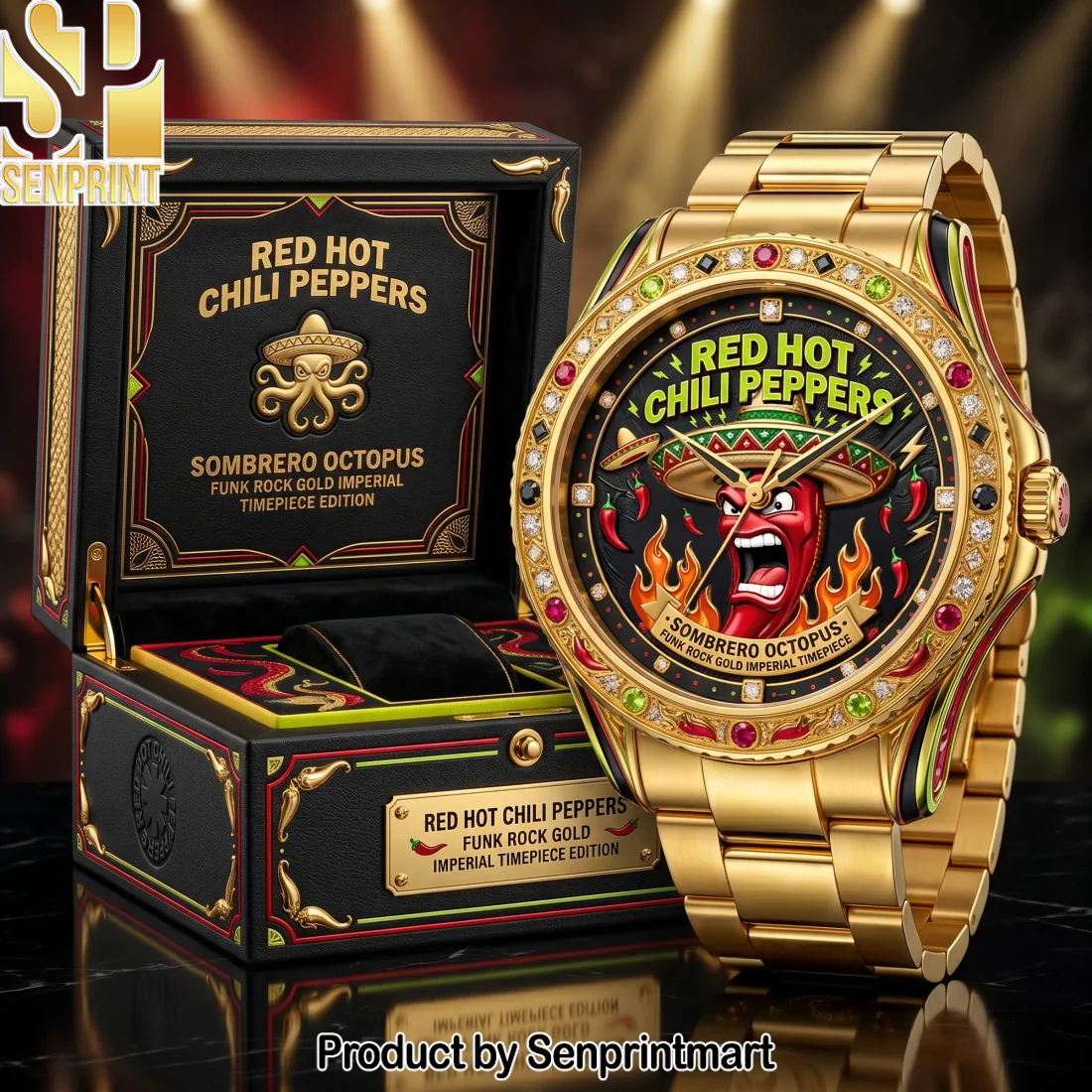 Red Hot Chili Peppers Sombrero Octopus Gold Imperial Jeweled Edition Watch