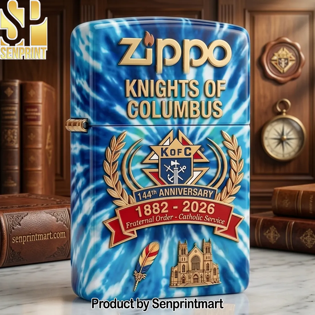 Zippo Knights of Columbus 144th Anniversary Gold Emblem Windproof Lighter