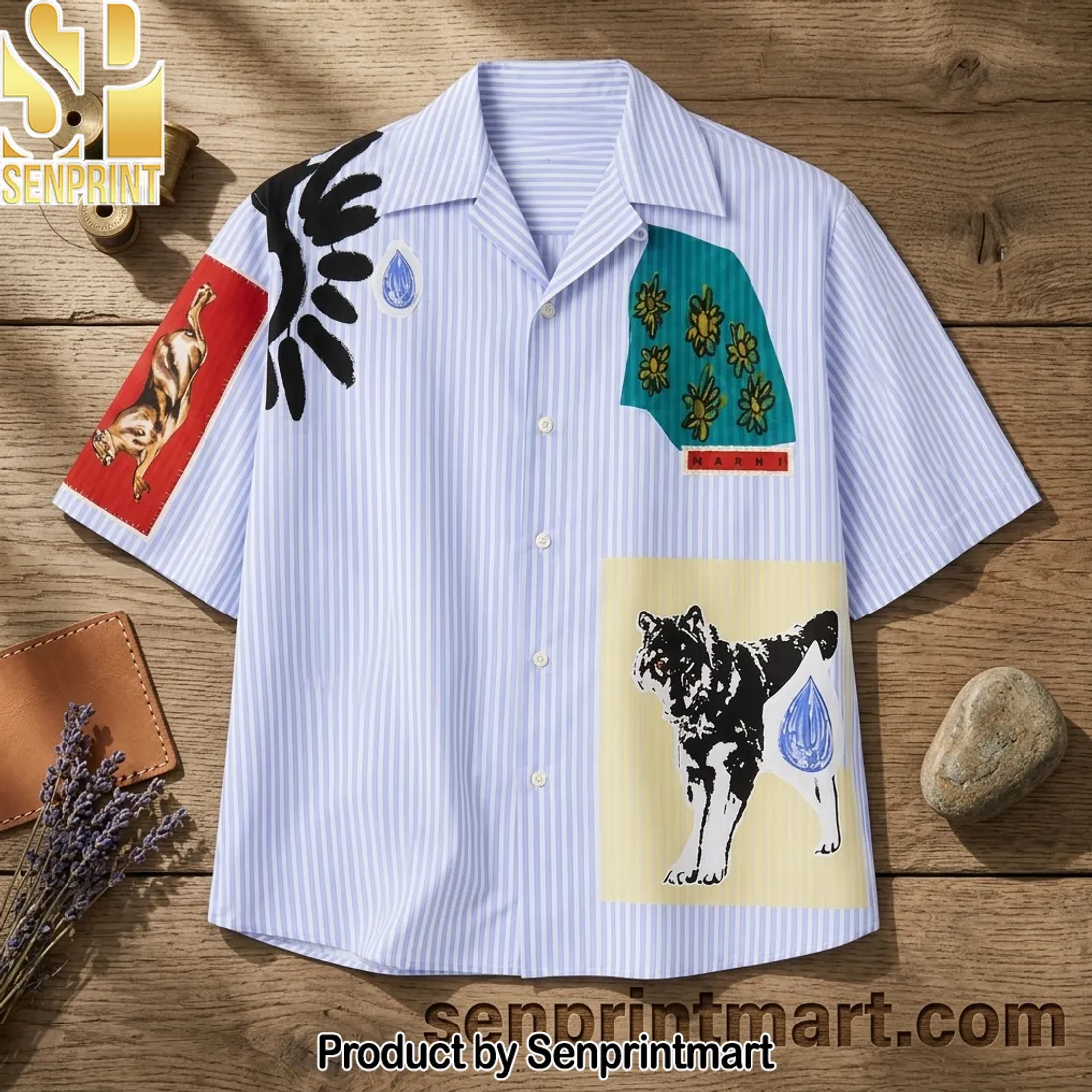 Marni Striped Abstract Animal Print Hawaiian Shirt