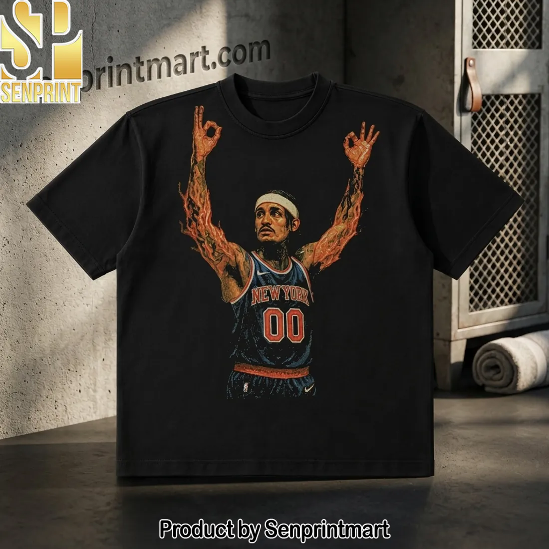 New York Knicks Carmelo Anthony “00” Fiery Graphic T-Shirt