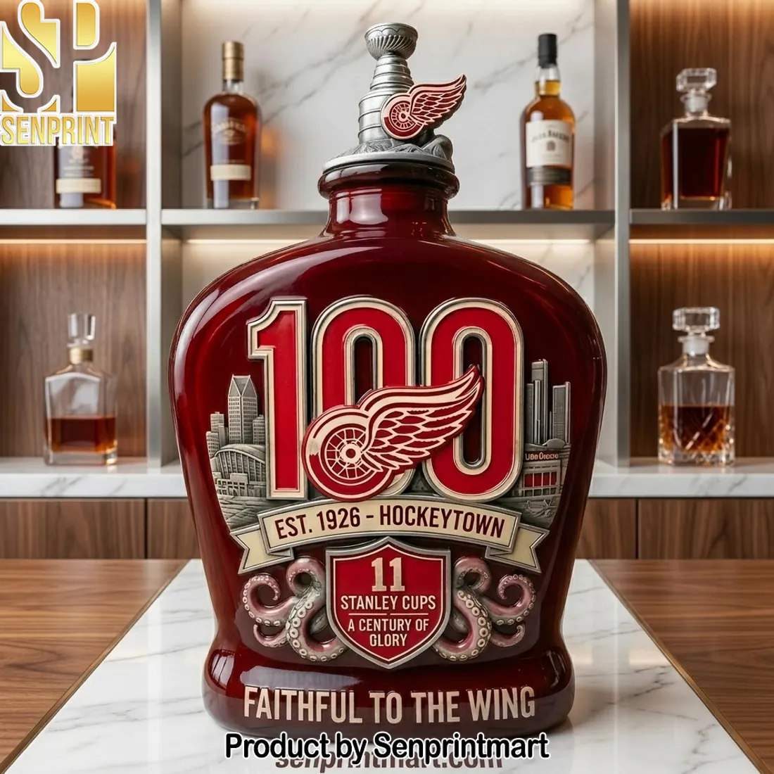 Detroit Red Wings 100th Anniversary Hockeytown Whiskey Bottle