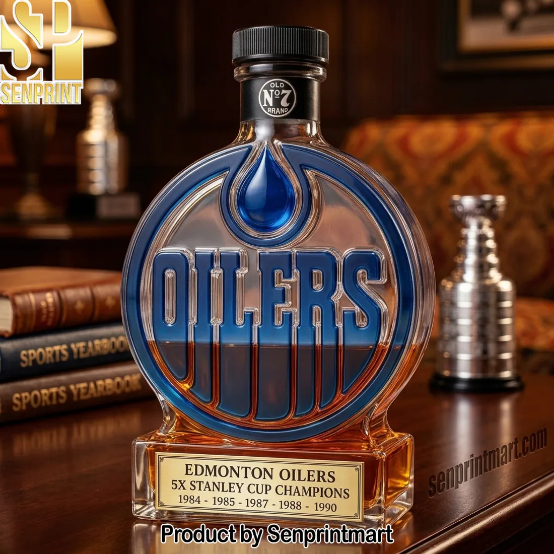 Edmonton Oilers 5X Stanley Cup Champions Collector’s Whiskey Bottle