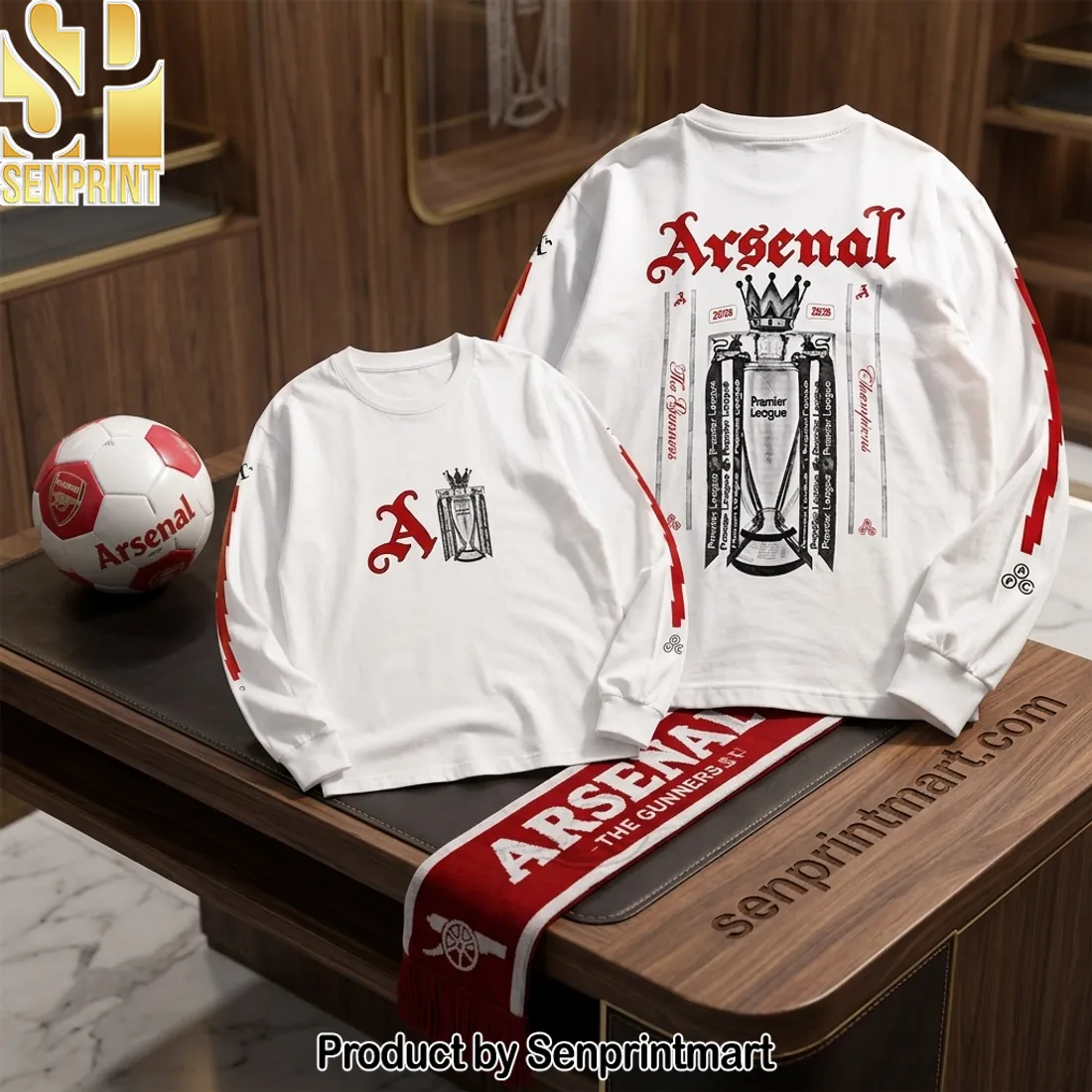 Arsenal Premier League Champions 2026 White Long Sleeve Shirt