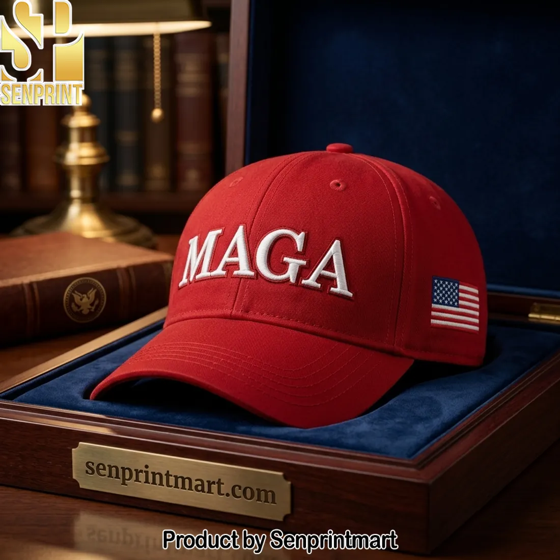 Red MAGA Embroidered American Flag Baseball Cap
