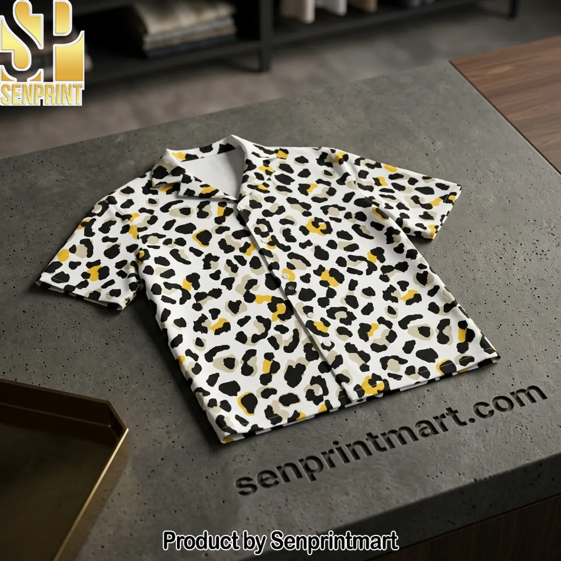 Stylish White Black Yellow Leopard Print Hawaiian Shirt