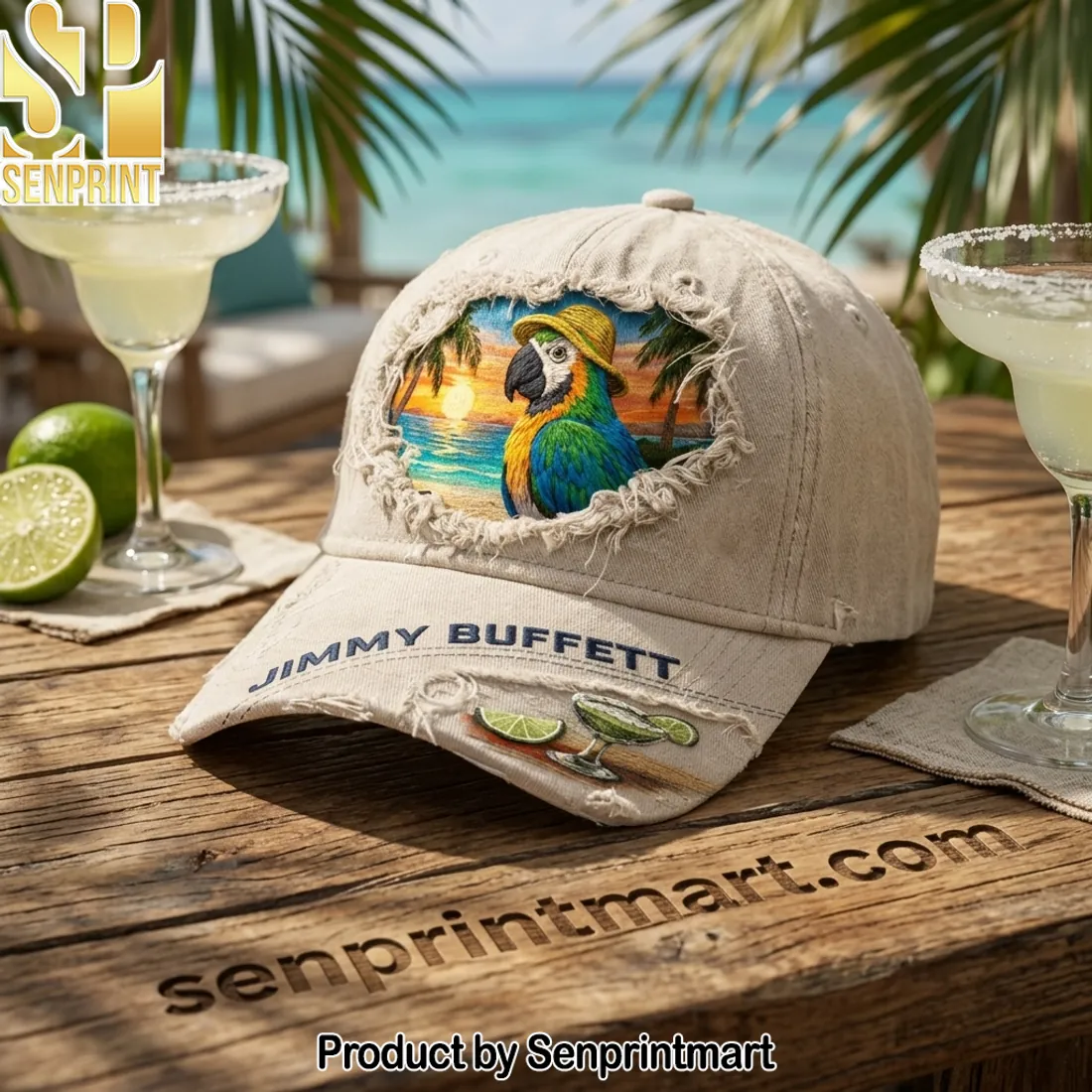 Jimmy Buffett Distressed Parrot Embroidered Cap