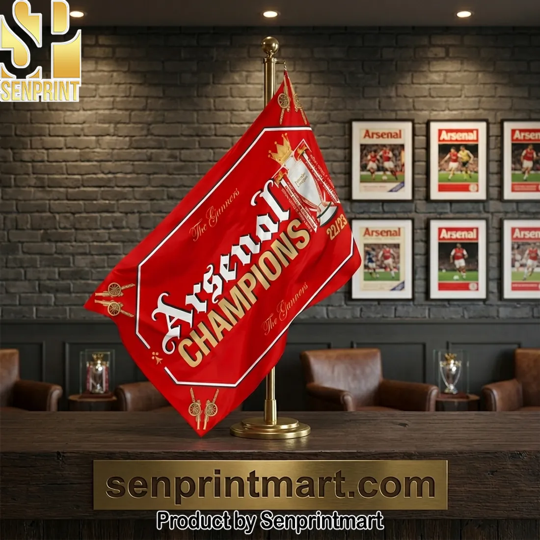 Arsenal FC The Gunners 2022/2023 Champions Desk Flag