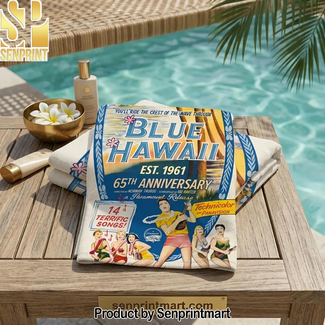 Elvis Presley Blue Hawaii 65th Anniversary Movie Poster Beach Towel