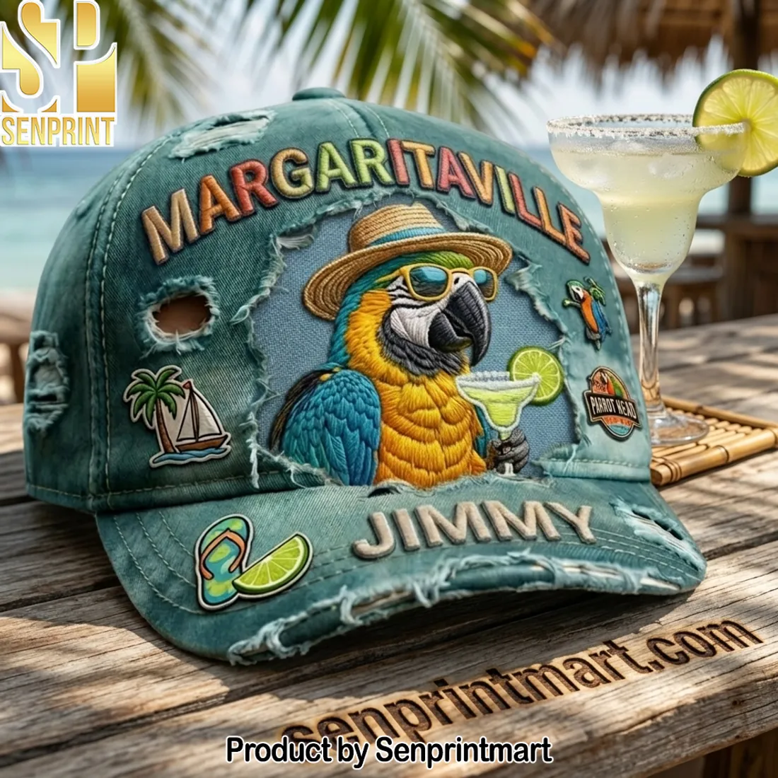 Jimmy Buffett Margaritaville Distressed Parrot Head Cap