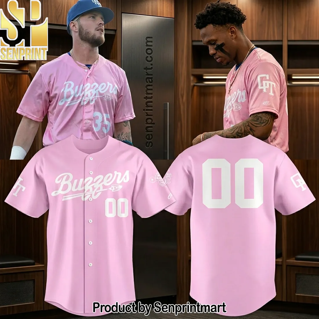 Buzzers Pink Baseball Jersey with 00 Number and GT Logo