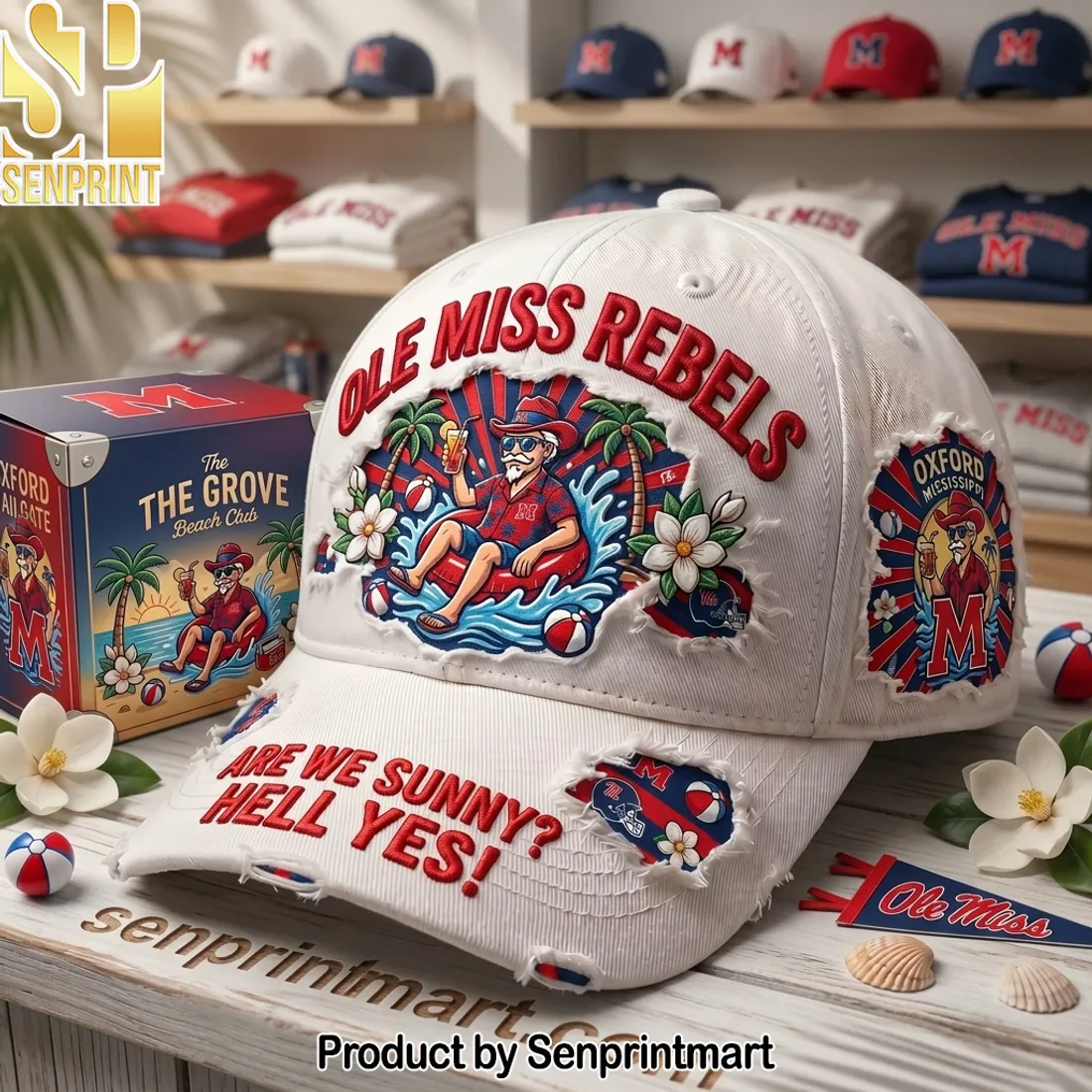 Ole Miss Rebels Distressed Beach Club Embroidered Cap