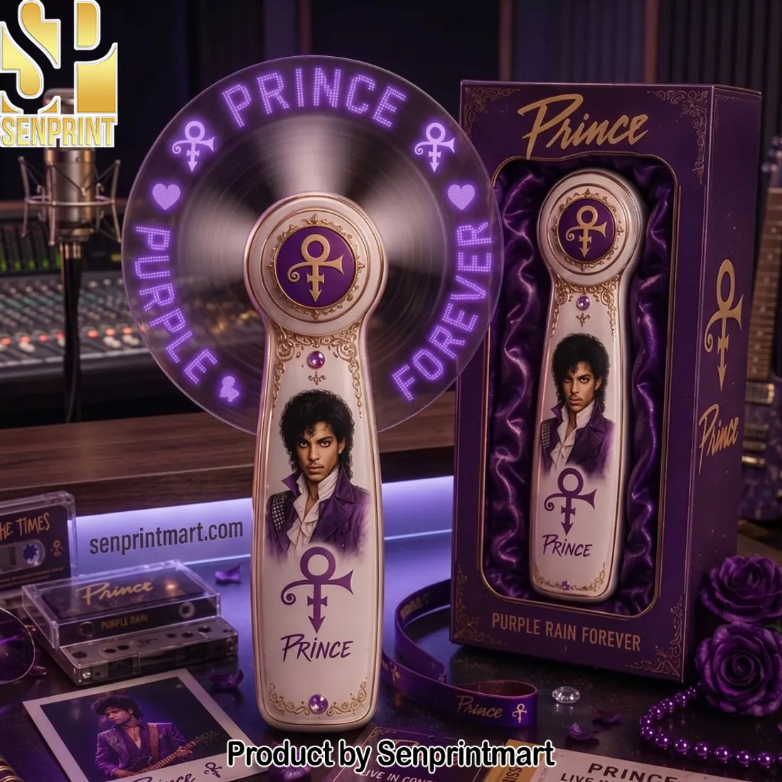 Prince Purple Rain LED Message Collectible Hand Fan