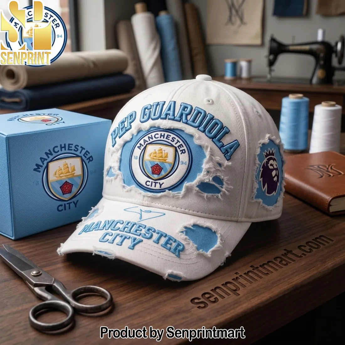 Manchester City FC Pep Guardiola Distressed Embroidered Cap
