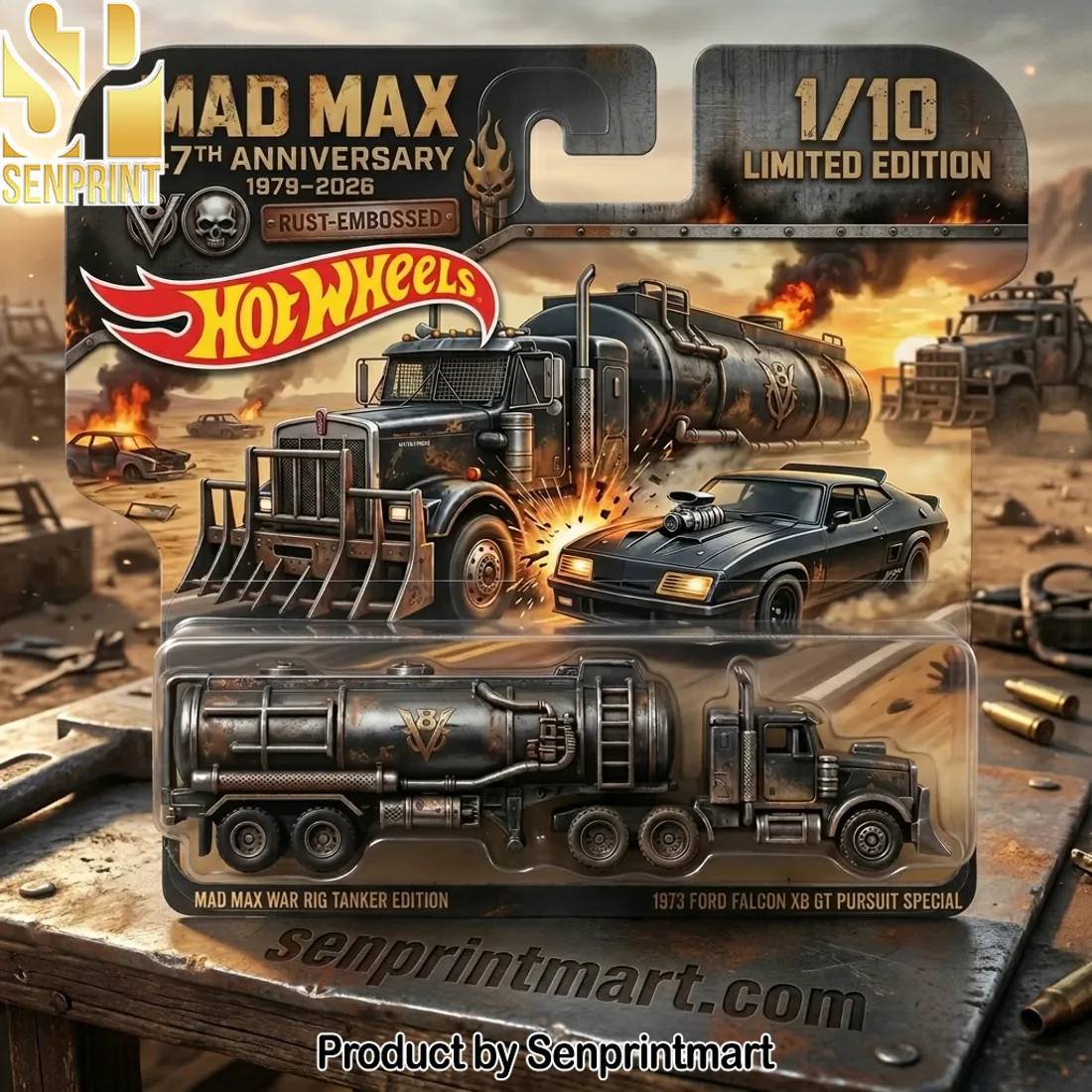 Mad Max Hot Wheels 47th Anniversary Rust-Embossed War Rig Tanker Die-cast Set