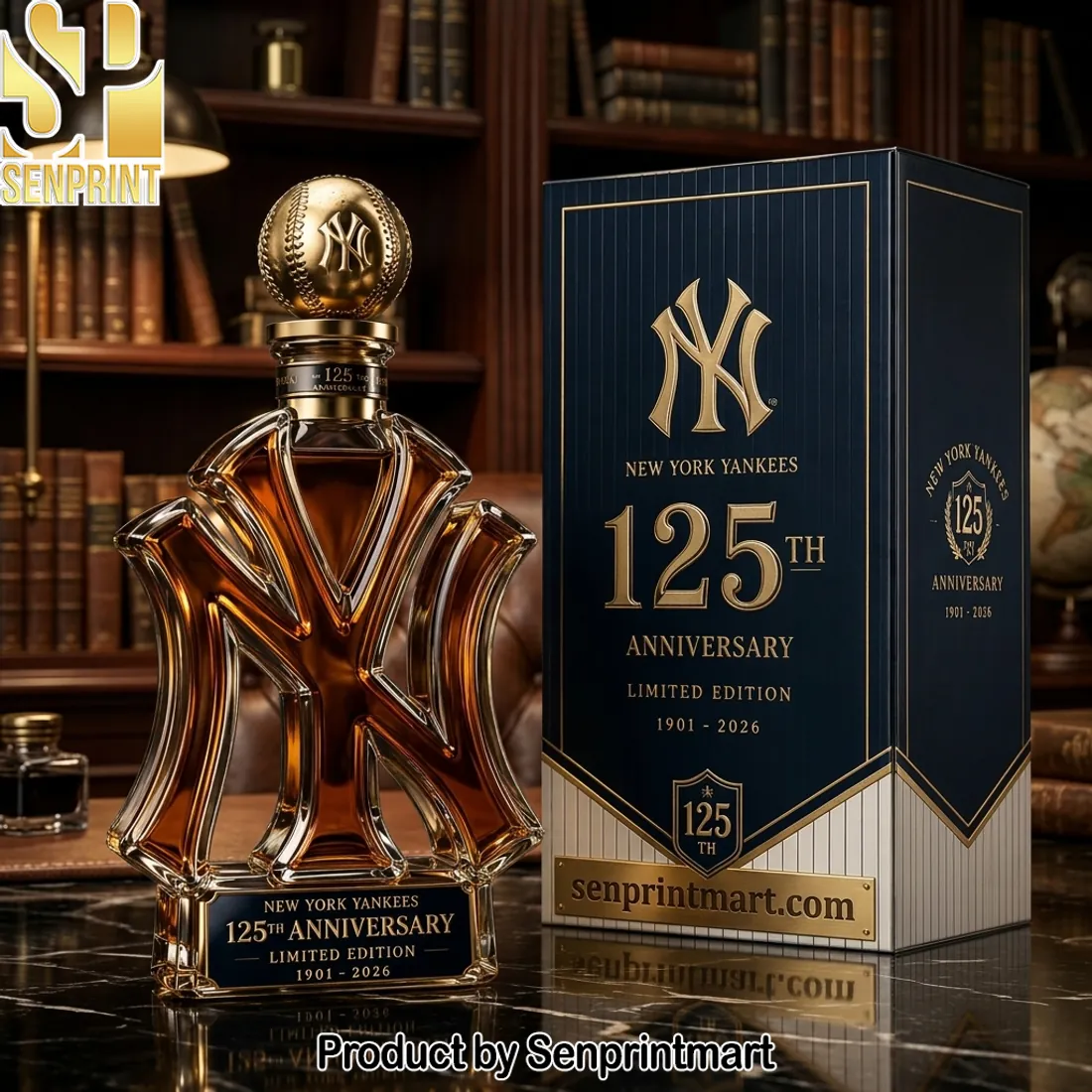 New York Yankees 125th Anniversary Limited Edition NY Logo Whiskey Bottle