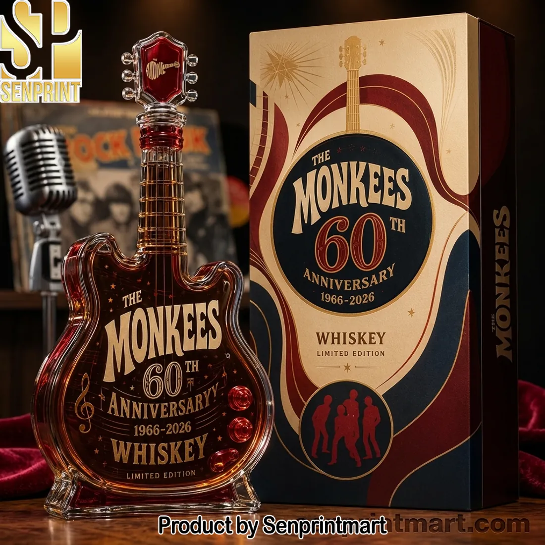 The Monkees 60th Anniversary Limited Edition Guitar Shaped Whiskey Decanter