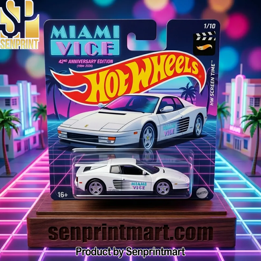 Hot Wheels Miami Vice 42nd Anniversary White Ferrari Testarossa Die-cast Toy Car