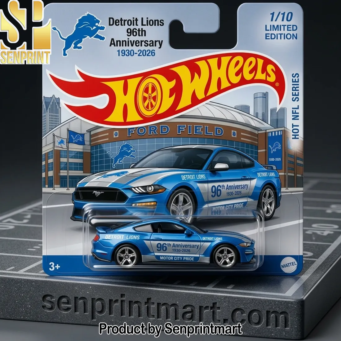 Detroit Lions 96th Anniversary Hot Wheels Ford Mustang Limited Edition Toy Car