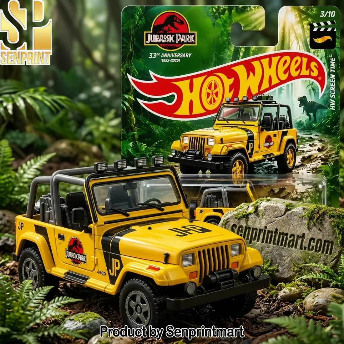 Hot Wheels Jurassic Park 33rd Anniversary Jeep Wrangler YJ Die-cast Car